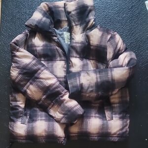Boundless Nocthe Tan and Beige Plaid Puffer Jacket